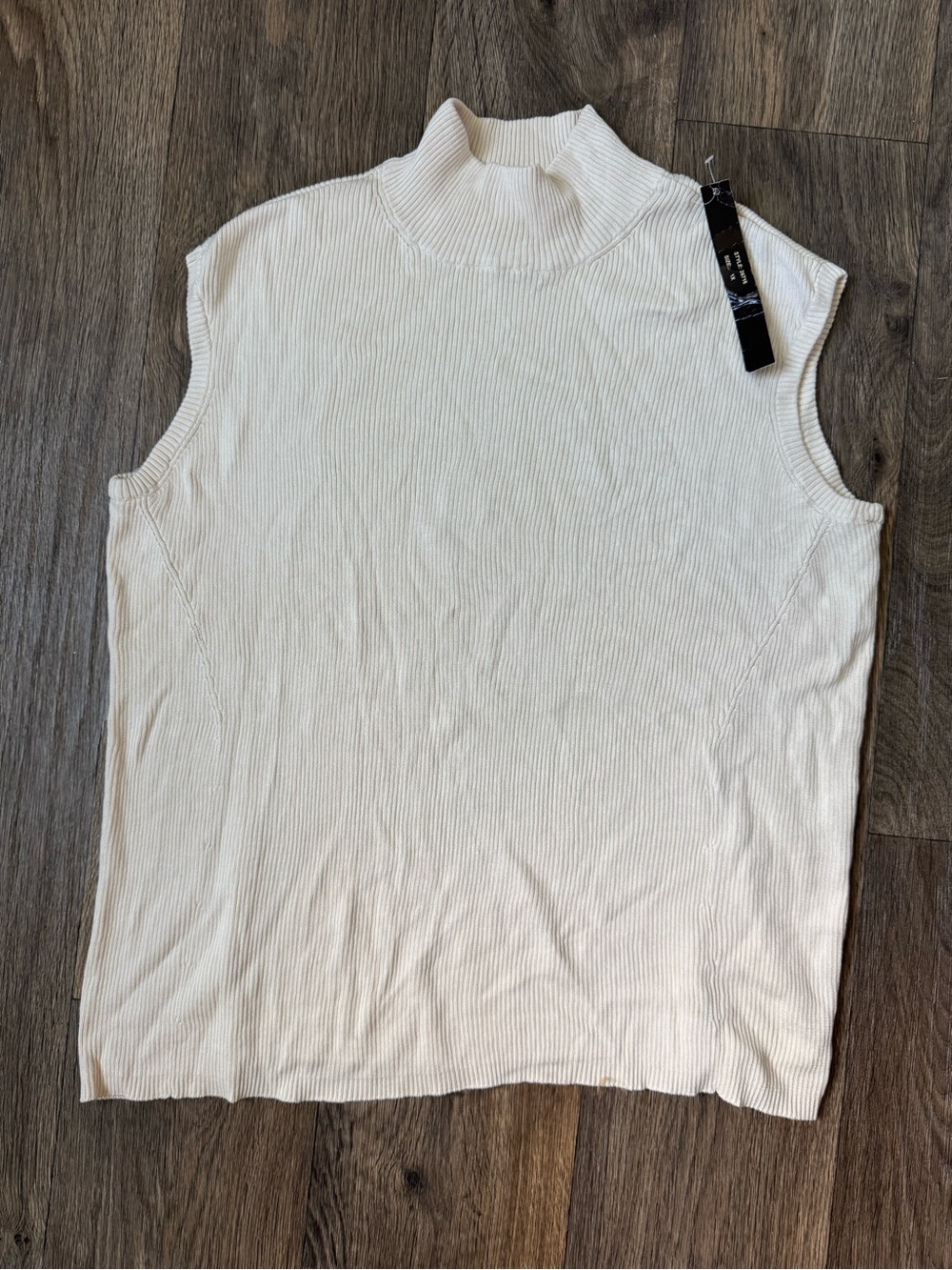 Link Ivory Silk/Cotton Rib-Knit Sleeveless Mockneck Sweater Vest Women's 1X